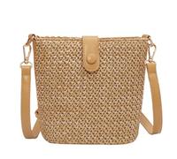 MEIZHITU Korbtaschen Damen Kleine Damen-Schultertasche Aus Stroh, Handgewebte Umhängetaschen Mit Riemen Sommer Strand Geldbörse(Yellow)
