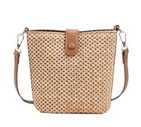 MEIZHITU Korbtaschen Damen Kleine Damen-Schultertasche Aus Stroh, Handgewebte Umhängetaschen Mit Riemen Sommer Strand Geldbörse(Brown)