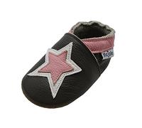 Mejale Hausschuhe für Kinder, Baby, Leder, weich, für die ersten Schuhe, Cartoon-Design, Sterne, - Dunkelgrau, Stern Fuchsia - Größe: 6-12 mois
