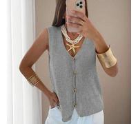 Mejors Damen süßer, lässiger, glänzender Knopf-Strickpullunder, modische Sommer-/Herbstbekleidung, Grau & Silber