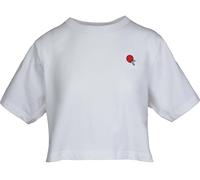 MELA Bio-Damen-T-Shirt "JOSHNA" mit Ping-Pong-Stickerei, weiß, cropped, Gr. M