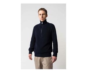 MELA Bio-Unisex-Rippstrick-Troyer 'UDAI' mit Reißverschluss-Stehkragen, navy, Gr. XL