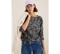 Langarmshirt CECIL, Damen, Gr. XS (36), urban dunkelblau, Stoff, 64% Polyester, 33% Viskose, 3% Elasthan, animal-print, normal normal, U-Boot-Ausschnitt, breiter Bund, Shirts, im Leo Design (62835861-