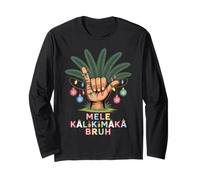 Mele KalikiShaka Sign Tropical Christmas Hawaiian Xmas Palm Langarmshirt