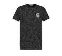 Meliertes Shirt mit Print Modern Rundhals Regular Fit, Farben:Schwarz, Größe:XXL