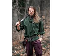 Meliertes Stehkragen-Schnürhemd "Georg" Grün M