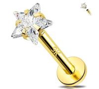 Melighting 14K Solid Gold Knorpel Herz Labret Stud CZ Flat Back Ohrring Innengewinde Tragus Piercing Schmuck 16G Star Helix, Gelbgold