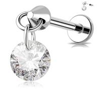 Melighting Dangle Cartilage Earring CZ Flat Back Earring Threadless Push in Helix Stud Titanium Tragus Piercing Jewelry 8mm, 16G 8MM, Titan, Zirkonia