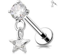 Melighting Flache Rückseite Ohrstecker baumeln Knorpel Ohrring Innengewinde Helix Ohrring CZ Labret Ohrring Tragus Piercing Schmuck, 16G 8MM, Edelstahl Zirkonia, Zirkonia