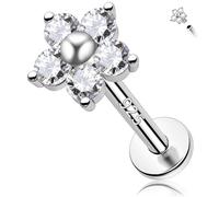 Melighting Helix Ohrring Blumen Flach Rücken Stud 16G Sterling Silber 925 Tragus Ohrringe Innengewinde Labret Stud CZ Knorpel Piercing Schmuck 8mm
