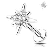 Melighting Innengewinde Nasen Stud Gebogene Flache Rückseite Ohrring Sterling Silber 925 Helix Ohrring 16G Tragus Ohrringe CZ Stern Knorpel Piercing Schmuck 6MM