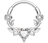Melighting Rose Septum Clicker Vine Knorpel Ohrring CZ Helix Ohrring 16G Daith Piercing Schmuck Herz Scharnier Segmentring, 8 mm, Edelstahl