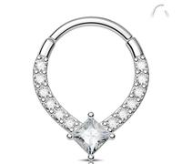Melighting Teardrop Septum Clicker 16G Knorpel Ohrring Quadrat CZ Helix Ohrring 16G Scharnier Segmentring Septum Piercing Schmuck, 8 mm, Edelstahl