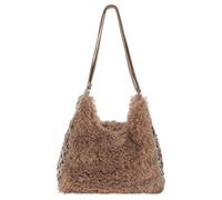 Meliyya Plüsch Handtasche Damen 3 in1 Flauschige Shopper Schultertasche Arbeit Uni Schule Mädchen Rucksack, Dunkelkamel