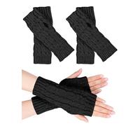 MELLIEX 2 Paar Halb Fingerlose Handschuhe, Damen Pulswärmer Winter Strickhandschuhe Warm Kurzer Halb Handstulpen Unisex Schwarz