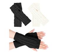 MELLIEX 2 Paar Halb Fingerlose Handschuhe, Damen Pulswärmer Winter Strickhandschuhe Warm Kurzer Halb Handstulpen Unisex