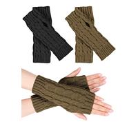 MELLIEX 2 Paar Halb Fingerlose Handschuhe, Damen Pulswärmer Winter Strickhandschuhe Warm Kurzer Halb Handstulpen Unisex Schwarz/Braun