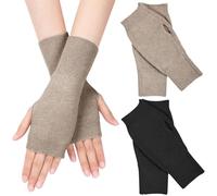 MELLIEX 2 Paar Halb Fingerlose Handschuhe, Winter Kaschmir Pulswärmer Handstulpen Unisex Warm Strickhandschuhe Schwarz/Braun