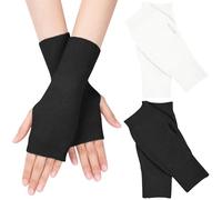 MELLIEX 2 Paar Halb Fingerlose Handschuhe, Winter Pulswärmer Handschuhe Unisex Warm Weiche Strickhandschuhe, Schwarz/Weiß