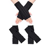 MELLIEX 2 Paar Handschuhe Fingerlos, Winter Pulswärmer Handschuhe Unisex, Strick Handstulpen Damen(Schwarz)