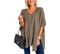 Melliflo Damen Kurzarm V-Ausschnitt Poncho Pullover Mode Seitenschlitz Pullover Überwurf Schal Lockere Passform Ponchos Wraps Weite Oberteile, Cabin Cobalt, XXL
