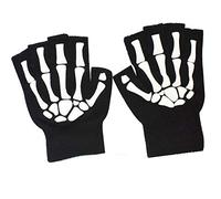 MELOP Unisex Halbfingerhandschuhe Skelettmuster Glow in The Dark Halloween Totenkopf Knochen Gemusterte Strickhandschuhe