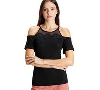 MELROSE Damen Off-Shoulder-Shirt mit Blumenborder elegantes Ausgeh-Top 89386742 Schwarz 40
