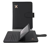 Melsbrinna Reisepass- und Impfkarten-Halter, Reisepasshülle mit Impf- und Kartenfächern, niedliche Reisepasshülle für Damen/Herren, wasserdicht, RFID-blockierende Reisebrieftasche, Schwarz,