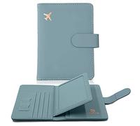 Melsbrinna Reisepass- und Impfkartenhalter, Reisepasshülle mit Impfkarten- und Kartenfächern, niedliche Reisepasshülle für Damen/Herren, wasserdicht, RFID-blockierend, Reisebrieftasche, graugrün