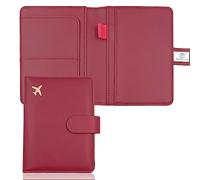 Melsbrinna Reisepasshülle aus hochwertigem Leder, wasserdicht, RFID-blockierend, Reisebrieftasche, Reisepasshülle mit Stifthalter, niedliches Reisepassbuch für Damen/Herren, AT-Wine Rot, Einfachheit