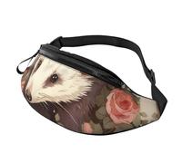 Mem Fashion Bauchtasche für Damen, Opossum und Rosen, Gürteltasche mit verstellbarem Riemen, Schwarz, Einheitsgröße, Schwarz , Einheitsgröße