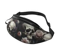 Mem modische Bauchtasche für Damen, mit Blumen und Totenkopf, Gürteltasche mit verstellbarem Riemen, Schwarz, Einheitsgröße, Schwarz , Einheitsgröße