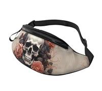 Mem modische Bauchtasche für Damen, Umhängetasche, antiker Totenkopf und Blumen, Gürteltasche mit verstellbarem Riemen, Schwarz, Einheitsgröße, Schwarz , Einheitsgröße