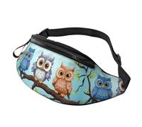 Mem modische Bauchtasche für Damen, Umhängetasche, Eulen auf einem Ast, Gürteltasche mit verstellbarem Riemen, Schwarz, Einheitsgröße, Schwarz , Einheitsgröße