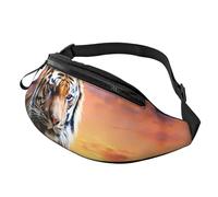 Mem modische Bauchtasche für Damen, Umhängetasche, Tiger, bunter Sonnenuntergang, Gürteltasche mit verstellbarem Riemen, Schwarz, Einheitsgröße, Schwarz , Einheitsgröße