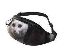 Mem modische Bauchtasche für Damen, Umhängetasche, weiße Katze, Gürteltasche mit verstellbarem Riemen, Schwarz, Einheitsgröße, Schwarz , Einheitsgröße