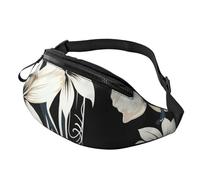 Mem modische Gürteltasche für Damen, mit verstellbarem Riemen, Schwarz und Weiß, hawaiianische Blumen, Einheitsgröße, Schwarz , Einheitsgröße