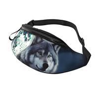 Mem modische Gürteltasche für Damen, Motiv: Wolf unter dem Mond, Gürteltasche mit verstellbarem Riemen, Schwarz, Einheitsgröße, Schwarz , Einheitsgröße