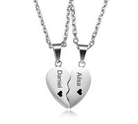 MeMeDIY 2 Stück Personalisierte Herz Puzzle Kette mit Gravur für Damen Herren Freundin Freund Paar Kette Freundschaftskette Silber Gold Schwarz Farbe -B1