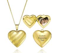 MeMeDIY Personalisiert Medaillon Kette mit Bild Damen Herz Medaillon Zum Öffnen Kette Halskette Gold/Silber/Rosegold Gravierte Gedenk Anhänger Halskette Schmuck Geschenke für Frauen -B2