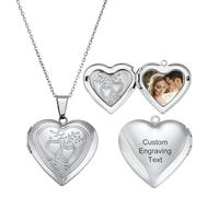 MeMeDIY Personalisiert Medaillon Kette mit Bild Damen Herz Medaillon Zum Öffnen Kette Halskette Gold/Silber/Rosegold Gravierte Gedenk Anhänger Halskette Schmuck Geschenke für Frauen -C1