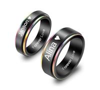 MeMeDIY Personalisierte Edelstahl Ringe Ehering mit Eingraviertem Namen Datum und Text Paarringe/Drehbare Ringe für Herren/Verlobungsringe für Verlobte/Freund-Style B2-8#