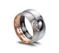 MeMeDIY Personalisierte Edelstahl Ringe Ehering mit Eingraviertem Namen Datum und Text Paarringe/Drehbare Ringe für Herren/Verlobungsringe für Verlobte/Freund-Style C2-11#