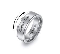 MeMeDIY Personalisierte Edelstahl Ringe Ehering mit Eingraviertem Namen Datum und Text Paarringe/Drehbare Ringe für Herren/Verlobungsringe für Verlobte/Freund-Style E-8#