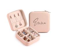 MeMeDIY Personalisierte Schmuckschatulle mit Namen/Blume Individuelles Leder Reise-Schmuckkästchen Schmuck-Organizer-Box Hochzeit Brautjungfer Geschenke für Frauen und Mütter B2-Rosa