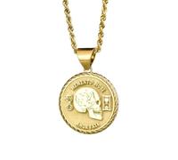 Mememto Mori Amor Fati - Gravierte Münzanhänger-Halskette (24 mm) mit 45,7 cm langer französischer Seilkette | Sterlingsilber, vergoldet | Unisex-Schmuckgeschenk | LK_PNDN_1053