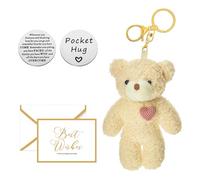 MEMOFYND 1 Stück Pocket Bear Hug mit 1 Stück Schlüsselanhänger, 1 Stück Dankeskarte und 1 Stück Pocket Token, Pocket Hug Geschenk, kleiner Teddybär, sicheres Reisegeschenk, Geschenk zum Schulanfang