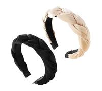 MEMOFYND 2 Stück Samt-Stirnbänder, Rutschfeste Stirnbänder, Geflochtene Stirnbänder, Damen-Make-up-Haarbänder, Make-up-Stirnbänder, Twist-Haarbänder, Dicke Stirnbänder (Beige, Schwarz)