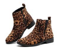 MEMON Chelsea-Stiefel für Damen, Wildleder, niedriger Absatz, lässig, elastisch, zum Hineinschlüpfen, Schwarz, Me25015brown Leopard, 38.5 EU