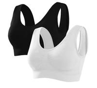 Memoryee Sport BH Damen Große Brüste Starker Halt Push Up Ohne Bügel 2er Pack Set Gepolstert Joggen Yoga Laufen Reiten Bra Crop Top Schwarz+Weiß S